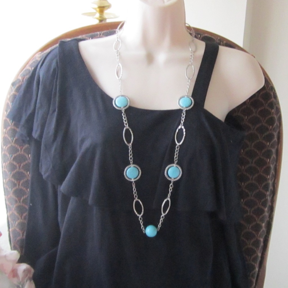 Long Faux Turquoise Necklace